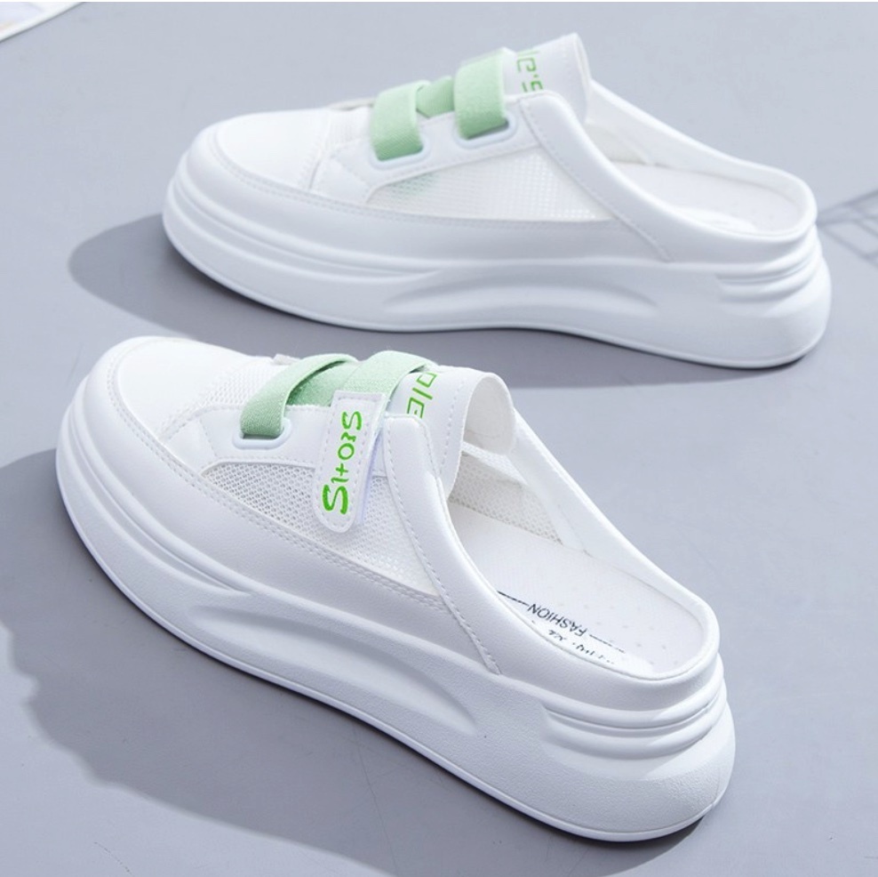 Hot recommended mesh breathable mesh shoes and versatile sandals (half drag - mesh green - size: 35-40) (contact customer service after placing the order to confirm the delivery size)