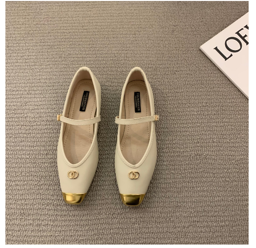 Hot recommended flat-soled small fragrant Mary Jane shoes (off-white & half size small/35-39) (contact customer service after placing the order to confirm the delivery size)