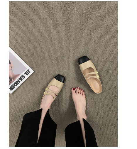 Hot recommended small fragrant style Baotou half slippers (khaki/size 35-39) (contact customer service after placing the order to confirm the delivery size)
