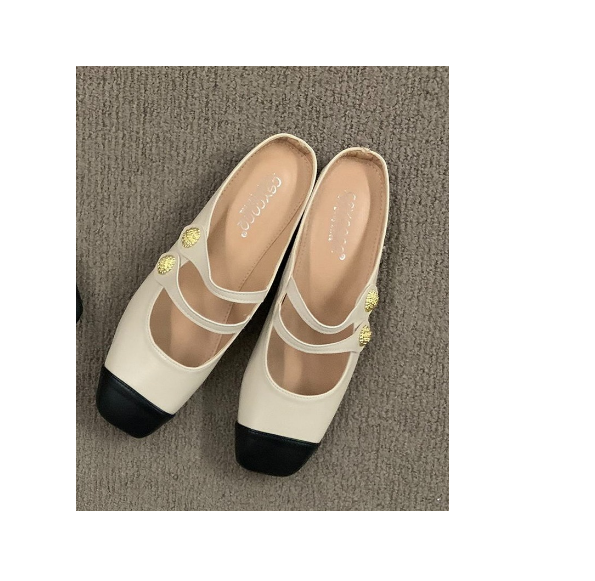 Hot recommended small fragrant style Baotou half slippers (off-white/size 35-39) (contact customer service after placing the order to confirm the delivery size)