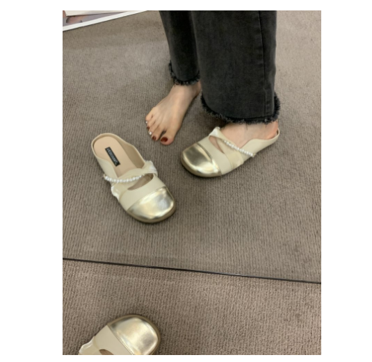 Hot Recommended Square Toe Semi-Slip Slippers (off-white leather/size 35-39) (contact customer service after placing the order to confirm the delivery size)