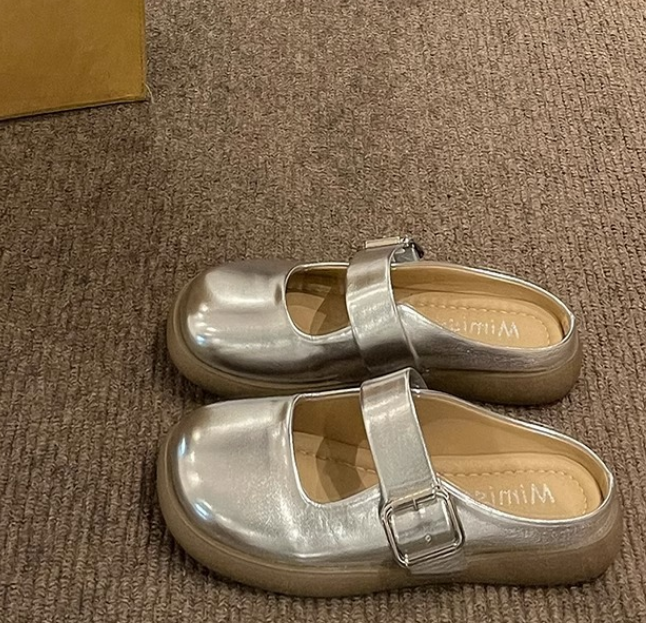 Hot Recommended Lazy Muller Half-Flop Sandals (Silver/Size 35-39) (contact customer service after placing the order to confirm the delivery size)