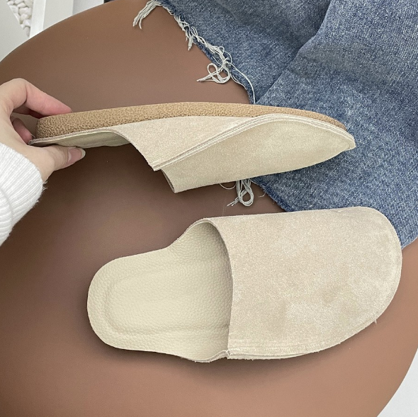 Hot Recommendation Retro Solid Color Soft Flat Semi-slip Sandals (Beige/Size 35-39) (Contact customer service after placing the order to confirm the delivery size)