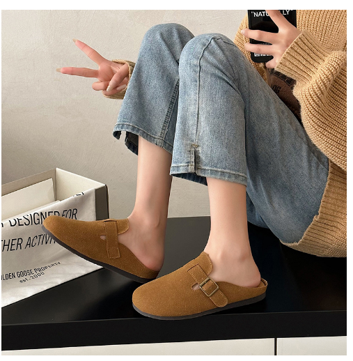 Hotly recommended soft-soled casual flat-soled semi-mugs (khaki/size 35-39) (contact customer service after placing the order to confirm the delivery size)