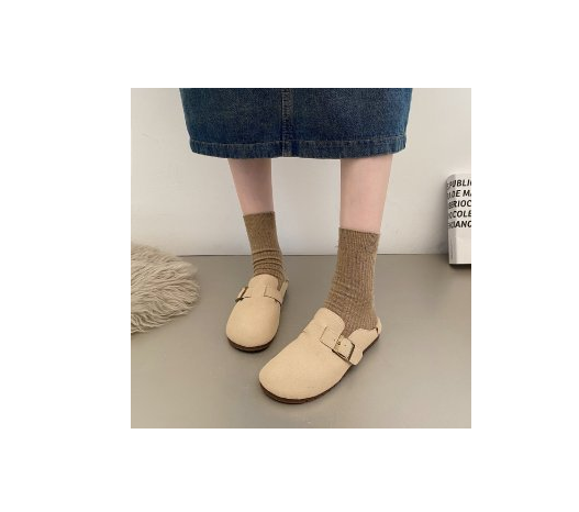Hot Recommendation Retro Soft Bottom Boken Baotou Half Mop (Apricot/35-40 Sizes) (Contact customer service after placing the order to confirm the delivery size)