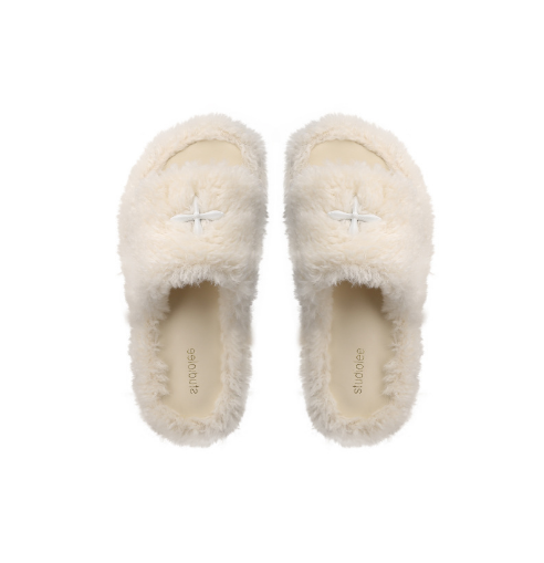 Hotly recommended flat-bottomed furry slippers (white/size 35-40) (contact customer service after placing the order to confirm the delivery size)