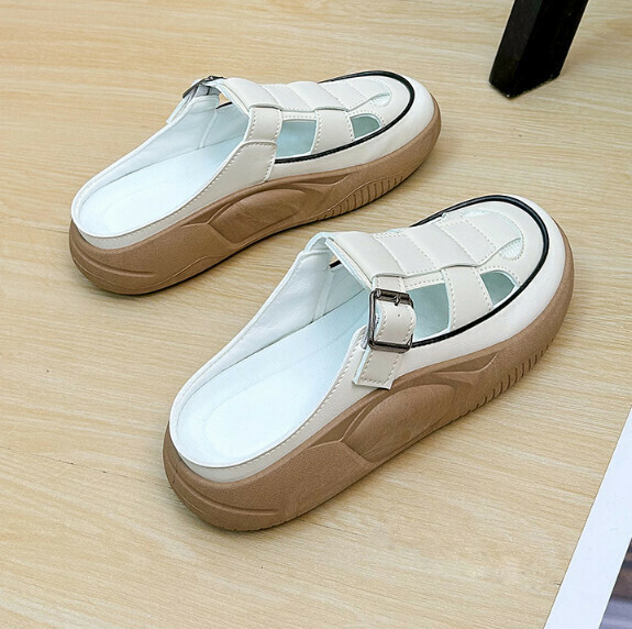Hotly recommended casual slip-on flat-soled half-slippers (beige) [size 35-40] [contact customer service after placing the order to confirm the delivery size]