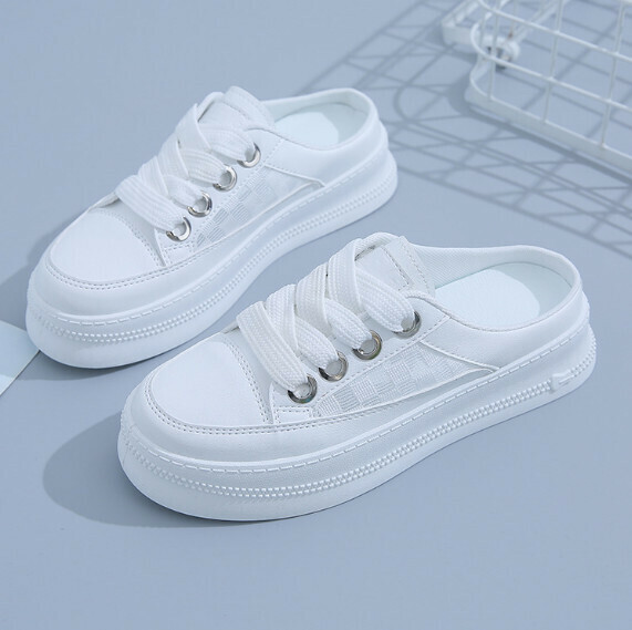 Hot push net flat toe half slippers (Q03 white) [size 35-40] [contact customer service after placing the order to confirm the delivery size]