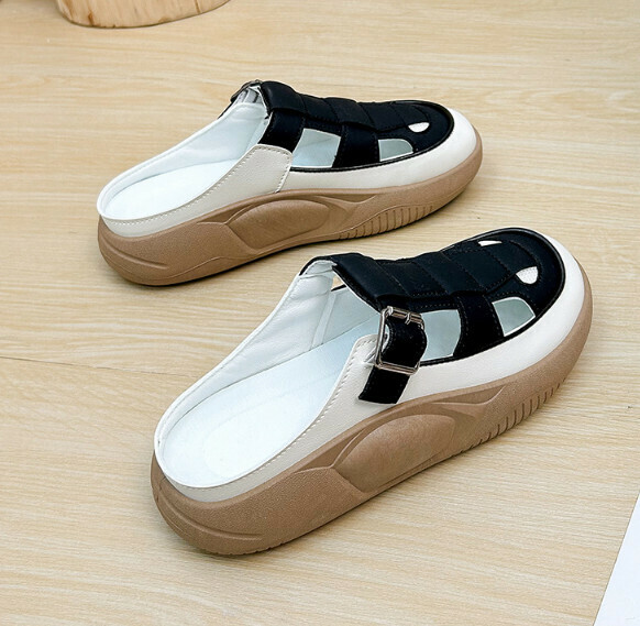 Hot Recommended Casual Slip-On Flat Half Slippers (Black) [Size 35-40] [Contact customer service after placing the order to confirm the delivery size]