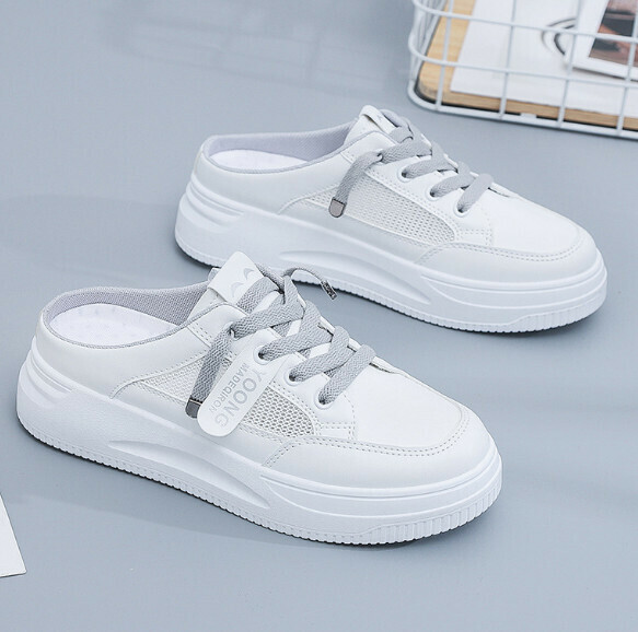 Hot recommended thick-soled mesh lazy white shoes (F05 white gray) [35-40 sizes] [Contact customer service after placing the order to confirm the delivery size]
