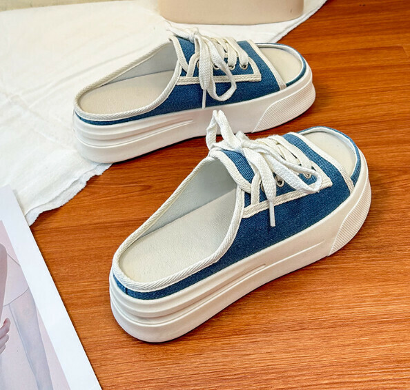 Popular thick-soled breathable white shoes (blue) [size 35-40] [contact customer service after placing the order to confirm the delivery size]