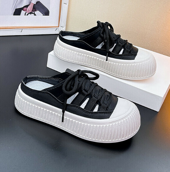 Popular casual slip-on white shoes (black) [size 35-40] [contact customer service after placing order to confirm delivery size]