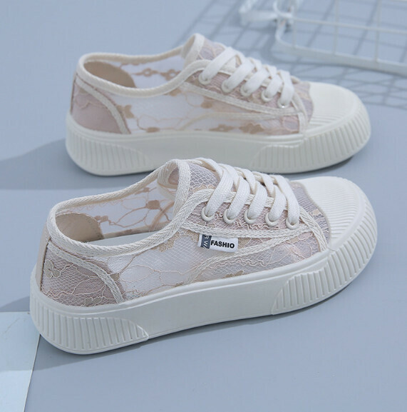 Popular lace thick-soled transparent mesh shoes (khaki) [size 35-40] [contact customer service after placing the order to confirm the delivery size]