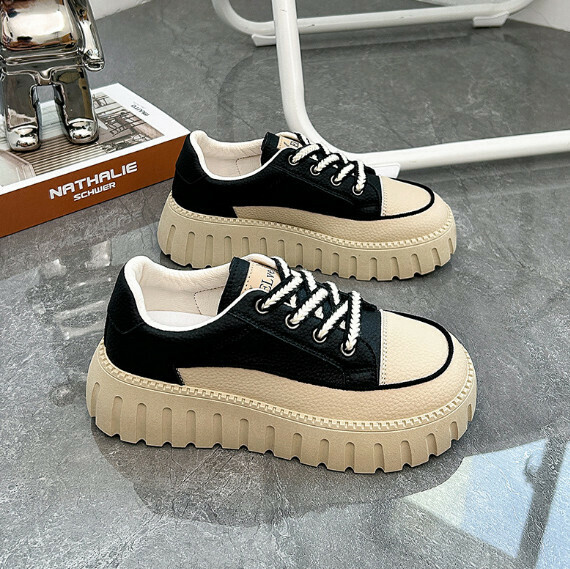 爆款透氣厚底休閒板鞋（黑色）【35-40碼】【下單後聯絡客服確認發貨尺碼】