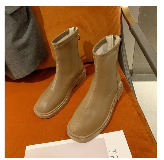 新款中筒瘦瘦靴（卡其色加絨/35-40碼）（下單後聯絡客服確認發貨尺碼）
