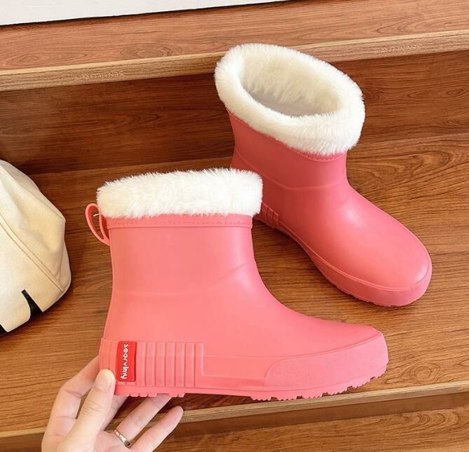 New style (pink plus velvet model 36-40 sizes) rain boots, short rubber shoes, water shoes, rain boots (contact customer service after placing the order to confirm the delivery size)