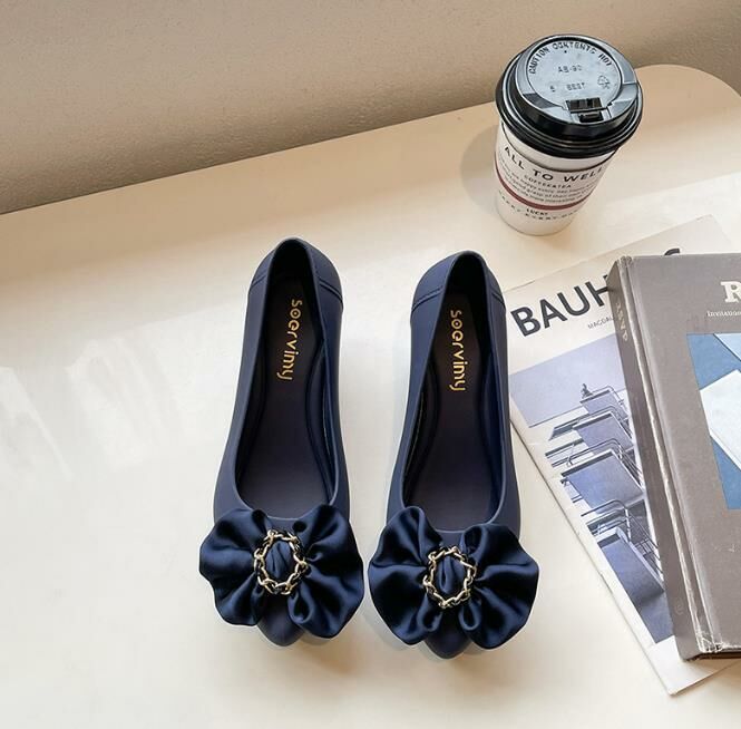 New style (blue bottom and blue flower size 36-39) rain boots, jelly water shoes, jelly rubber shoes (contact customer service after placing the order to confirm the delivery size)