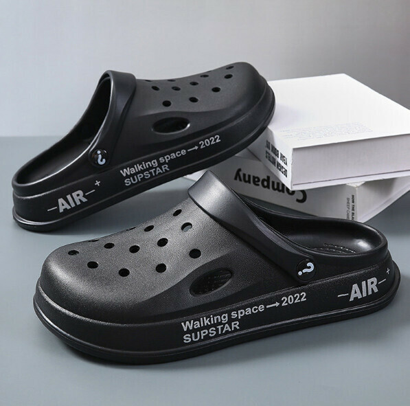 New Baotou thick-soled anti-slip beach hole-in-the-wall slippers (black) [size 36-45] [contact customer service after placing the order to confirm the delivery size]