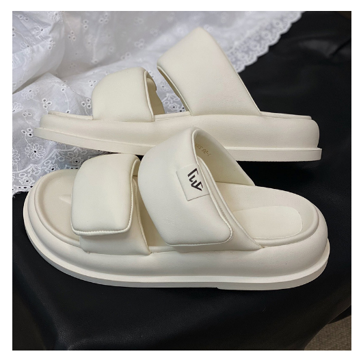 New Velcro thick-soled lazy slippers (beige size 35-40) (contact customer service after placing the order to confirm the delivery size)
