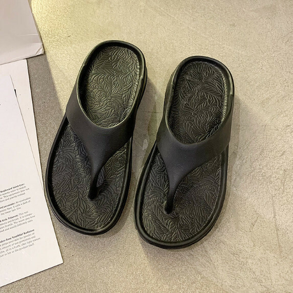 New thick-soled wedge-heeled flip-flops for women (black [size 35_44] (contact customer service after placing the order to confirm the delivery size)