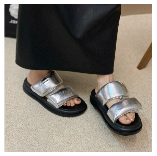 New Velcro thick-soled lazy slippers (silver size 35-40) (contact customer service after placing the order to confirm delivery size)