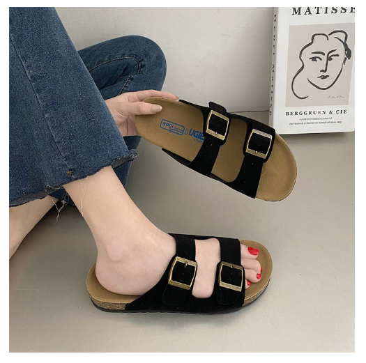 New retro artistic cork thick-soled beach sandals (black size 35-40) (contact customer service after placing the order to confirm the delivery size)