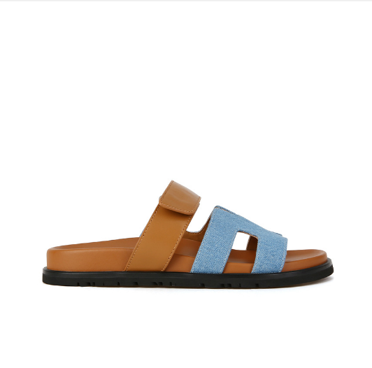 New soft leather Velcro thick-soled slippers (blue and brown sizes 35-40) (contact customer service after placing the order to confirm the delivery size)