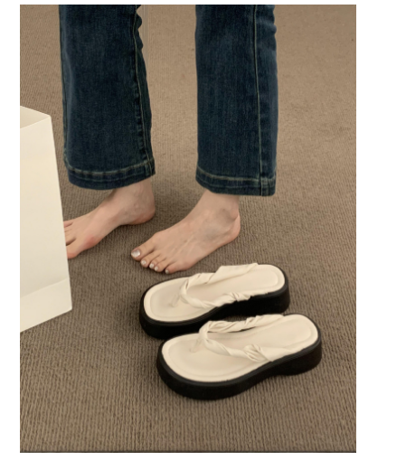 New thick-soled raised flip-flops (off-white size 35-40) (contact customer service after placing an order to confirm delivery size)