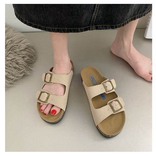 New retro artistic cork thick-soled beach sandals (apricot size 35-40) (contact customer service after placing the order to confirm the delivery size)