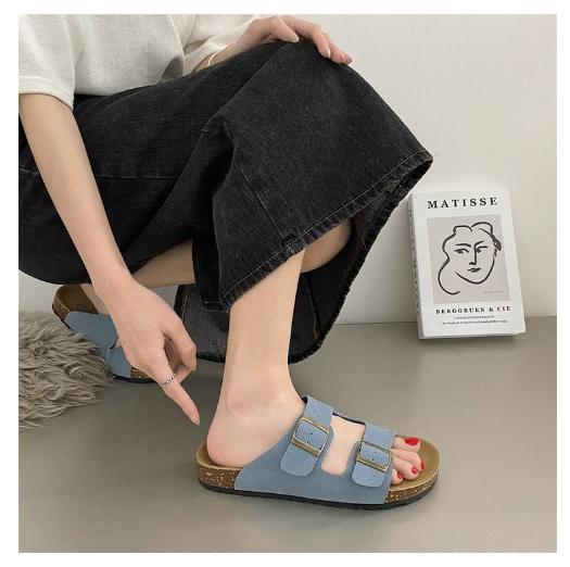 New retro artistic cork thick-soled beach sandals (blue size 35-40) (contact customer service after placing an order to confirm the delivery size)