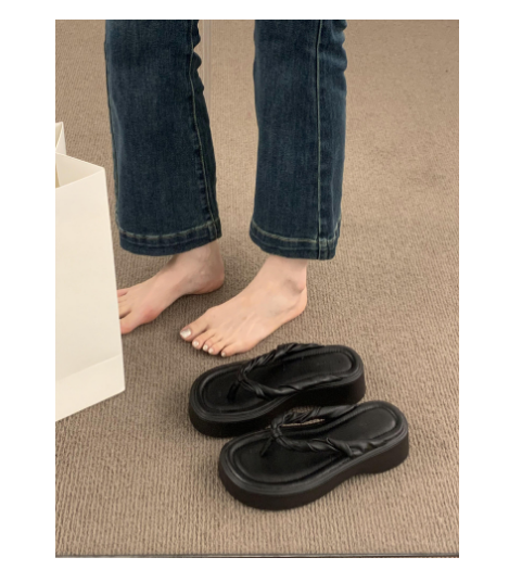 New thick-soled raised flip-flops (black size 35-40) (contact customer service after placing an order to confirm delivery size)