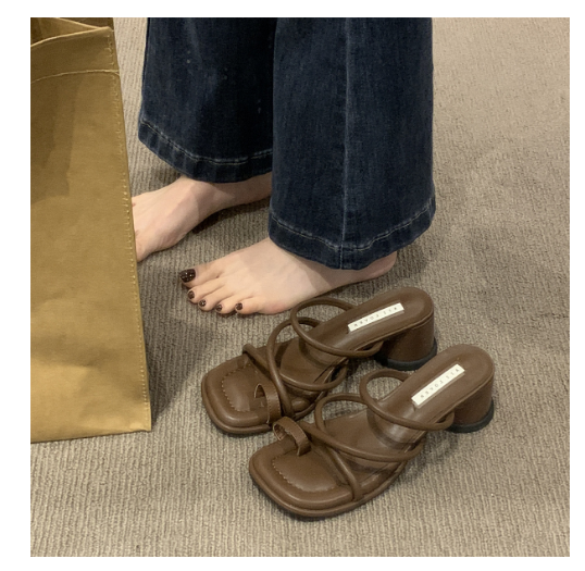 New high-heeled slip-on sandals (brown size 35-39) (contact customer service after placing the order to confirm the delivery size)