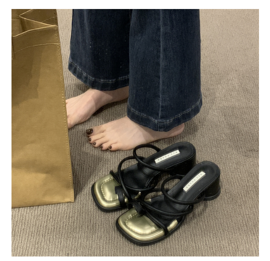 New high-heeled slip-on sandals (black and gold sizes 35-39) (contact customer service after placing an order to confirm the delivery size)