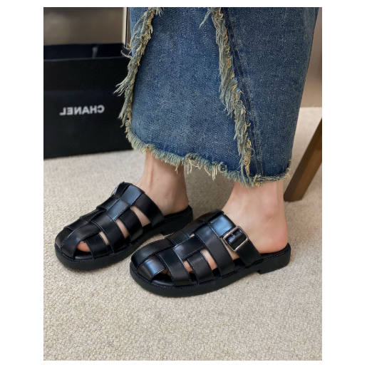 New Roman Baotou half slippers (black size 35-40) (contact customer service after placing the order to confirm the delivery size)