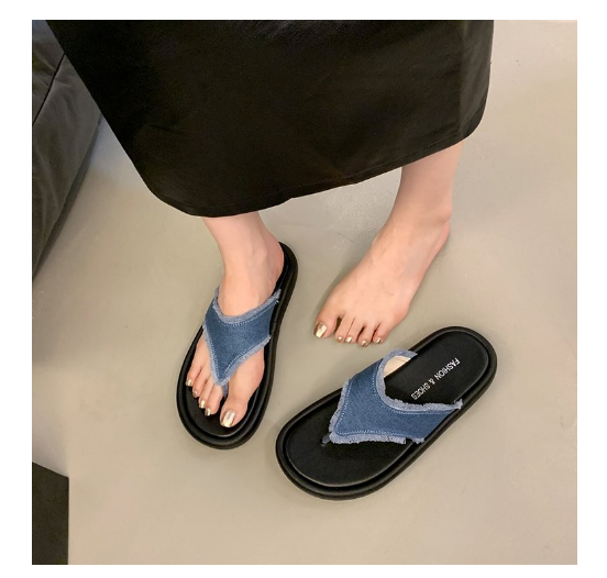 New thick-soled flip-flops (blue size 35-40) (contact customer service after placing order to confirm delivery size)