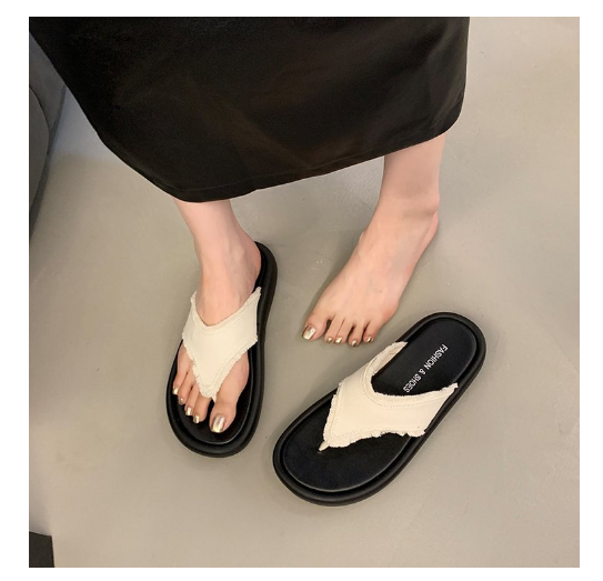 New thick-soled flip-flops (off-white, size 35-40) (contact customer service after placing an order to confirm delivery size)
