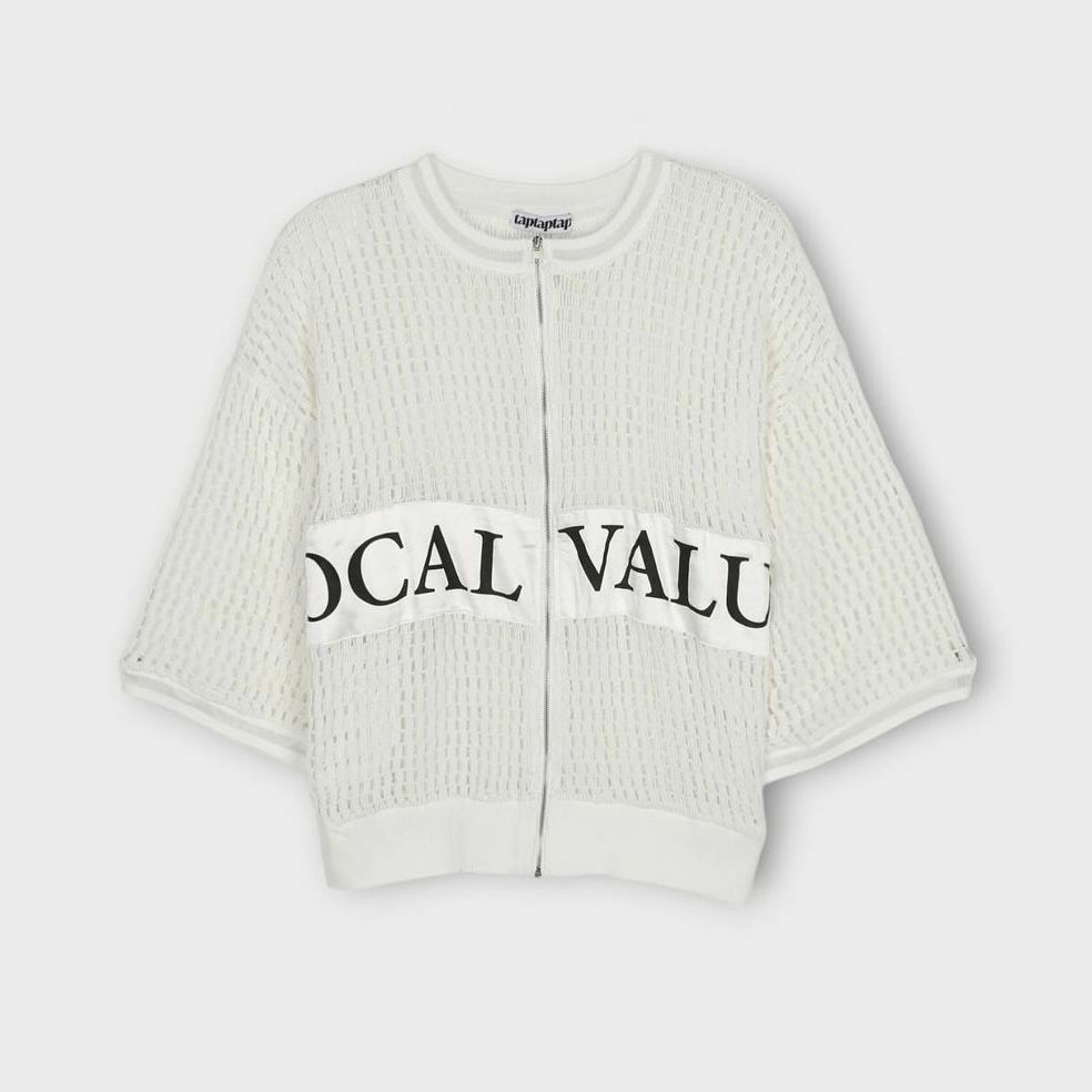 英文字網紋開胸短袖外套 taptaptap-038JK