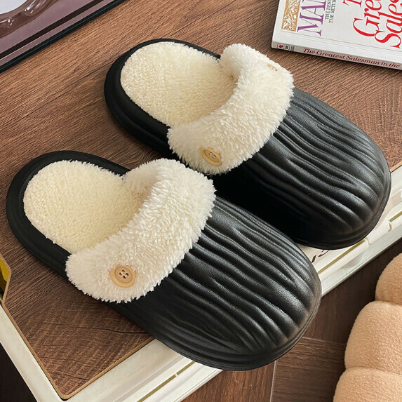 New Bitter Melon Cotton Slippers for Women (Black [36_41 Size] (contact customer service after placing the order to confirm the delivery size)