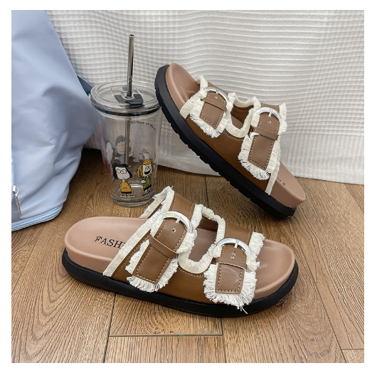 New retro tassel slippers (dark brown size 35-40) (contact customer service after placing order to confirm delivery size)