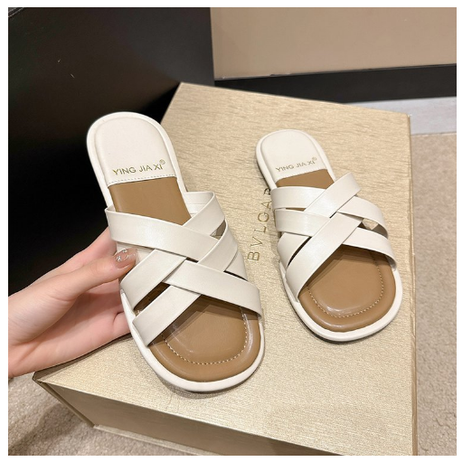 New cross-strap lazy slippers (beige size 35-40) (contact customer service after placing the order to confirm the delivery size)