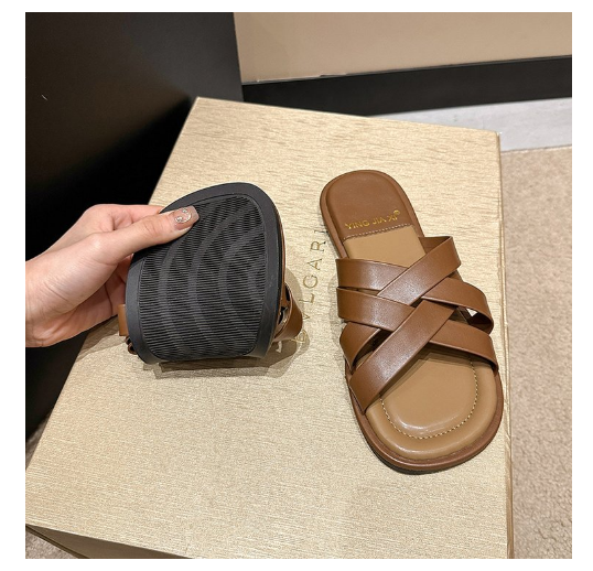 New cross-strap lazy slippers (light brown size 35-40) (contact customer service after placing the order to confirm the delivery size)