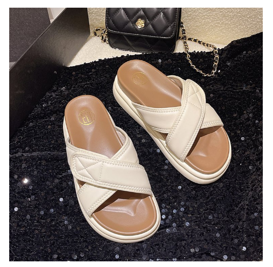 New cross Velcro thick-soled sandals (off-white, size 35-40) (contact customer service after placing order to confirm delivery size)