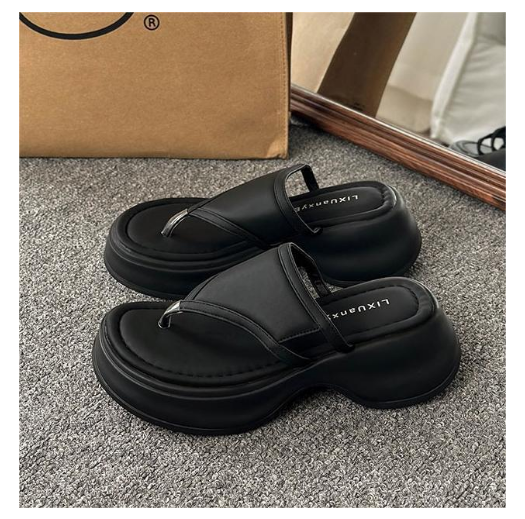 New thick-soled flip-flops (black size 35-39) (contact customer service after placing order to confirm delivery size)