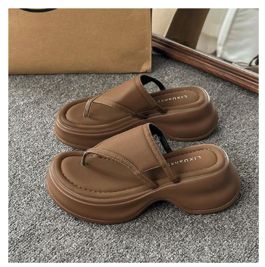 New thick-soled flip-flops (dark brown sizes 35-39) (contact customer service after placing an order to confirm the delivery size)