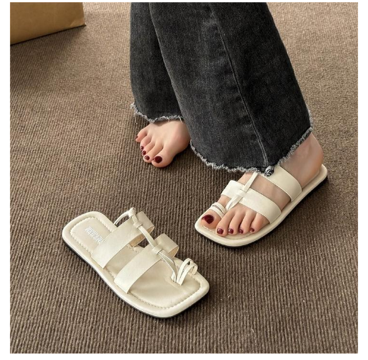 New square-toe flip-flops (off-white, size 35-40) (contact customer service after placing an order to confirm delivery size)