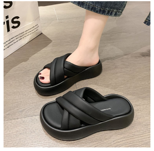 New cross-strap heightening flip-flops (black size 35-40) (contact customer service after placing an order to confirm delivery size)