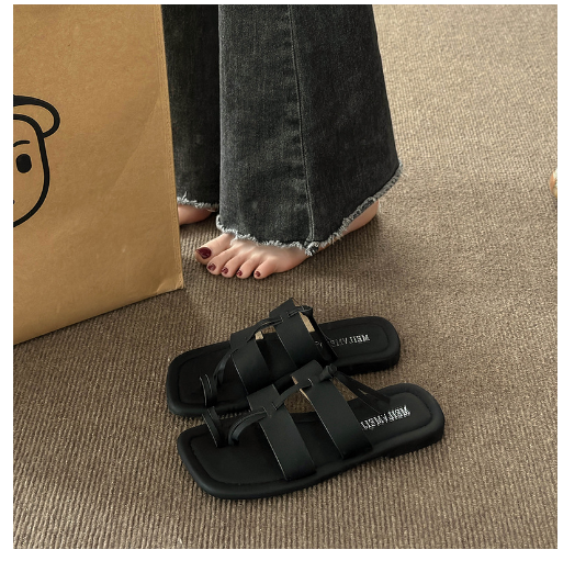 New square-toe flip-flops (black size 35-40) (contact customer service after placing order to confirm delivery size)