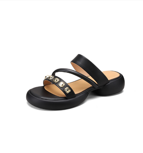 New platform open toe sandals (black size 35-40) (contact customer service after placing order to confirm delivery size)