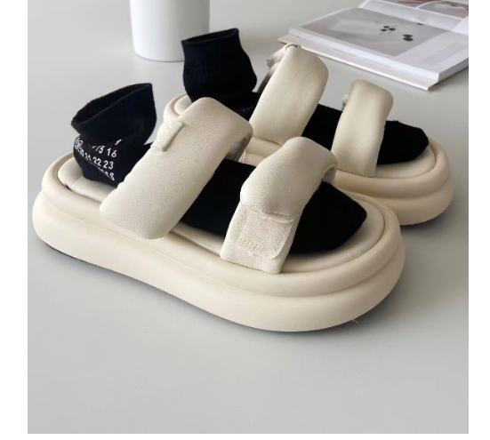New style flip-flops with Velcro straps (off-white size 35-40) (contact customer service after placing order to confirm delivery size)