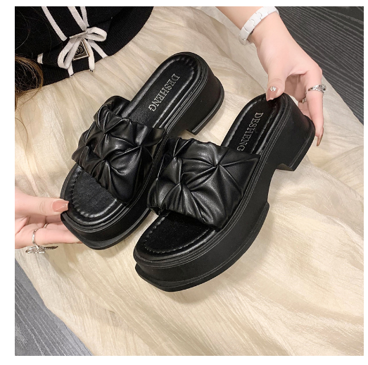 Hot selling thick-soled sandals for lazy people to go out (black/size 35-40) (contact customer service after placing the order to confirm the delivery size)